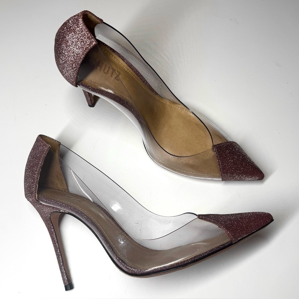 Schutz Women’s Cendi Transparent Pump In Pink Rose Glitter Size- 9B - Picture 8 of 12